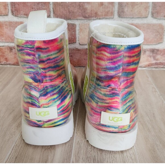 Ugg Rain Boots Women's Size 8 Classic Clear Mini Pixelate Rainbow Zebra Stripes - Picture 4 of 11